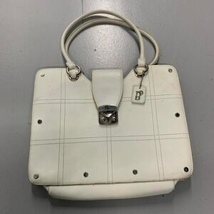Pitzano White Grid Leather Tote Bag